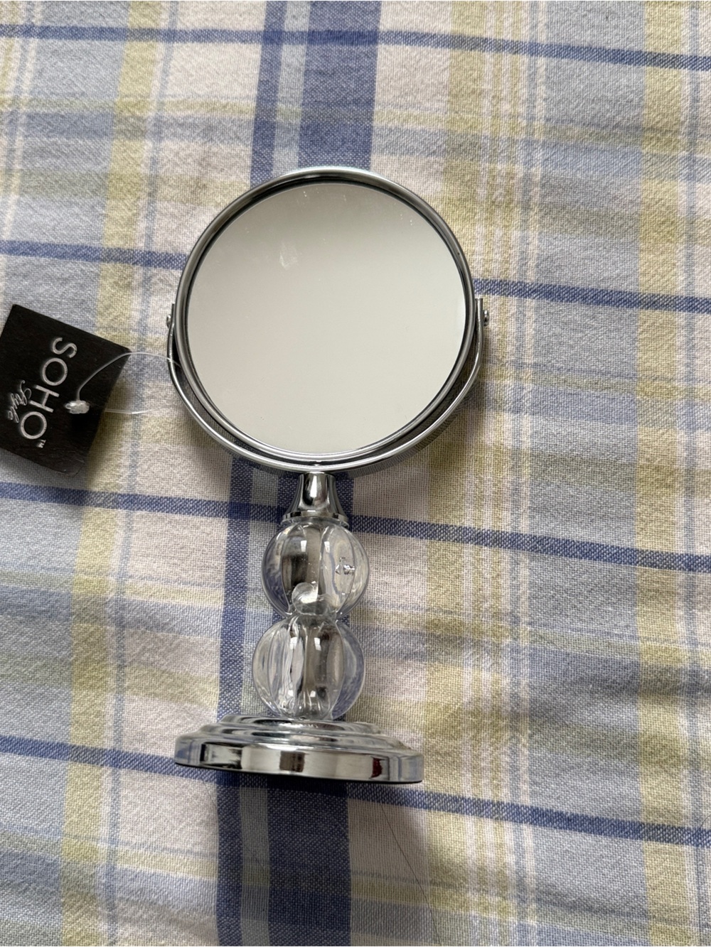 Soho Silver Vanity Mirror with Clear Crystal-Style Stem